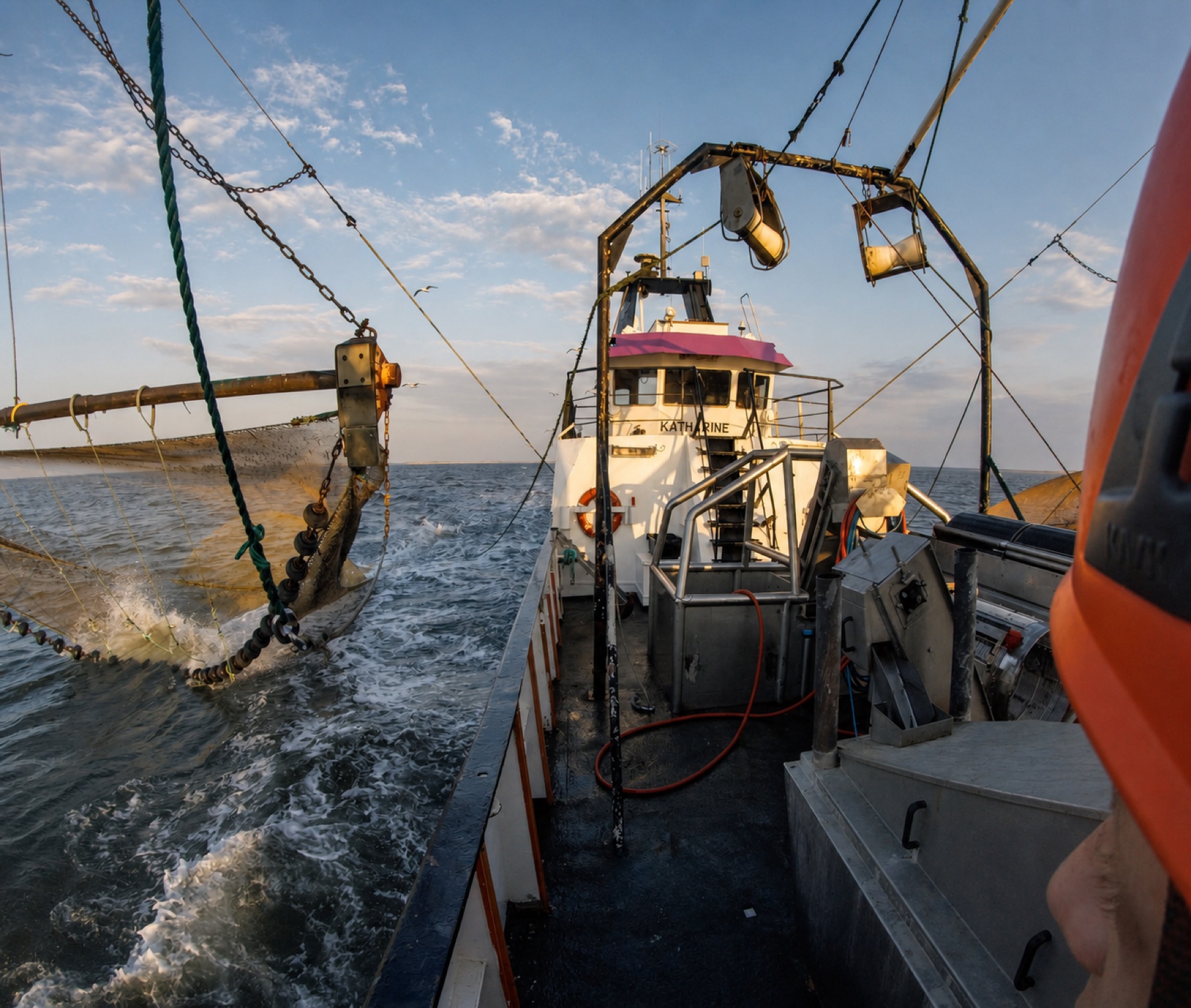 Hesterejetrawl i arbejde på havet ved Rømø